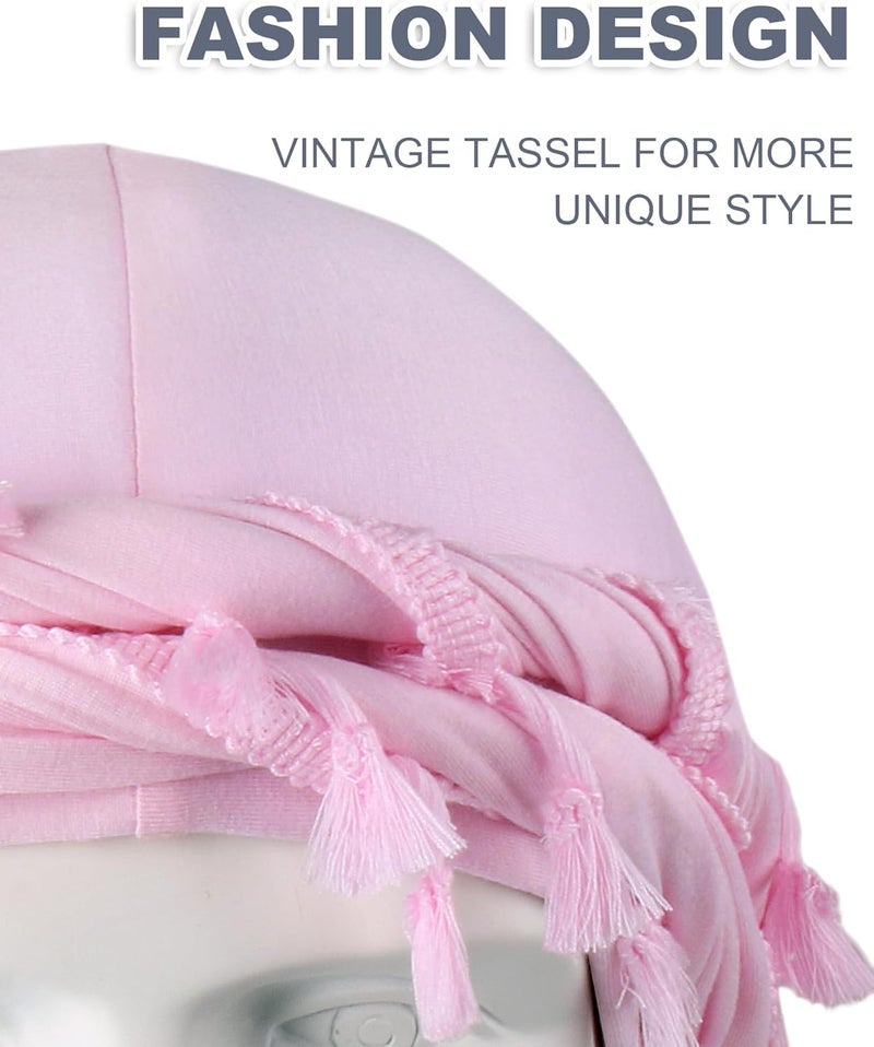 Babalet Store طرحة هالو للرجال والنساء بطانة ساتان ديراج أغطية رأس قبعة جمجمة مسبقة الربط مع خيوط ضفيرة قبعة عتيقة ملتوية - Image 4